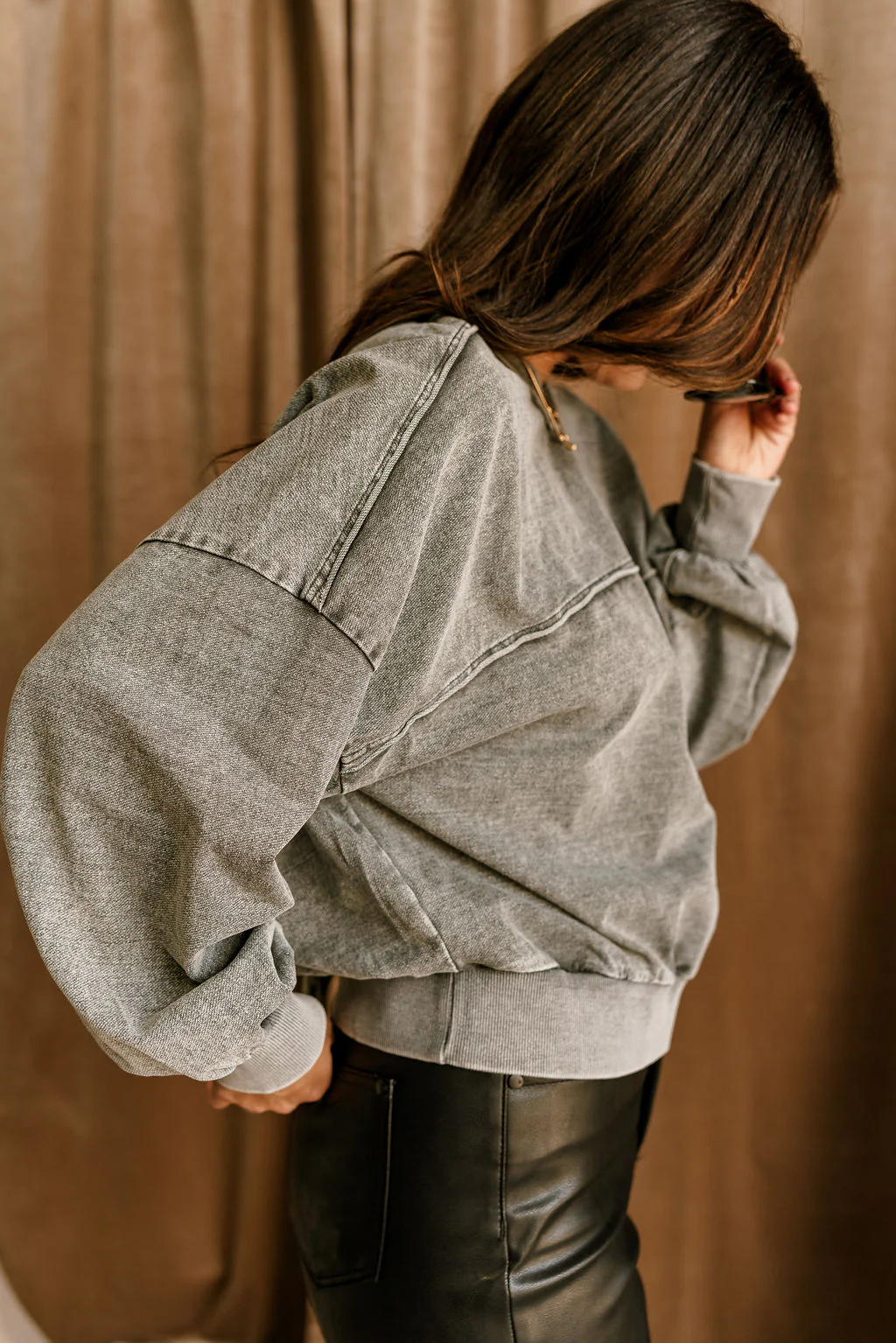 Valeria Washed Grey Back Ties Top - Image 2