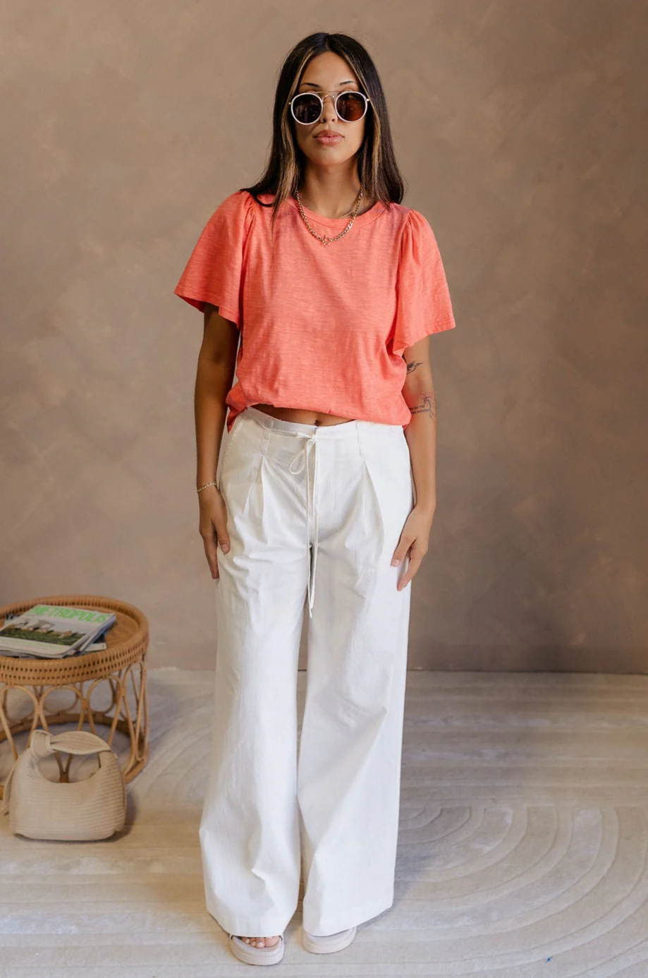 Harper Coral Short Sleeve Top