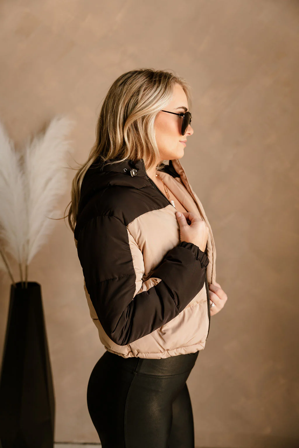 Gabby Black & Tan Color Block Puffer Jacket - Image 4