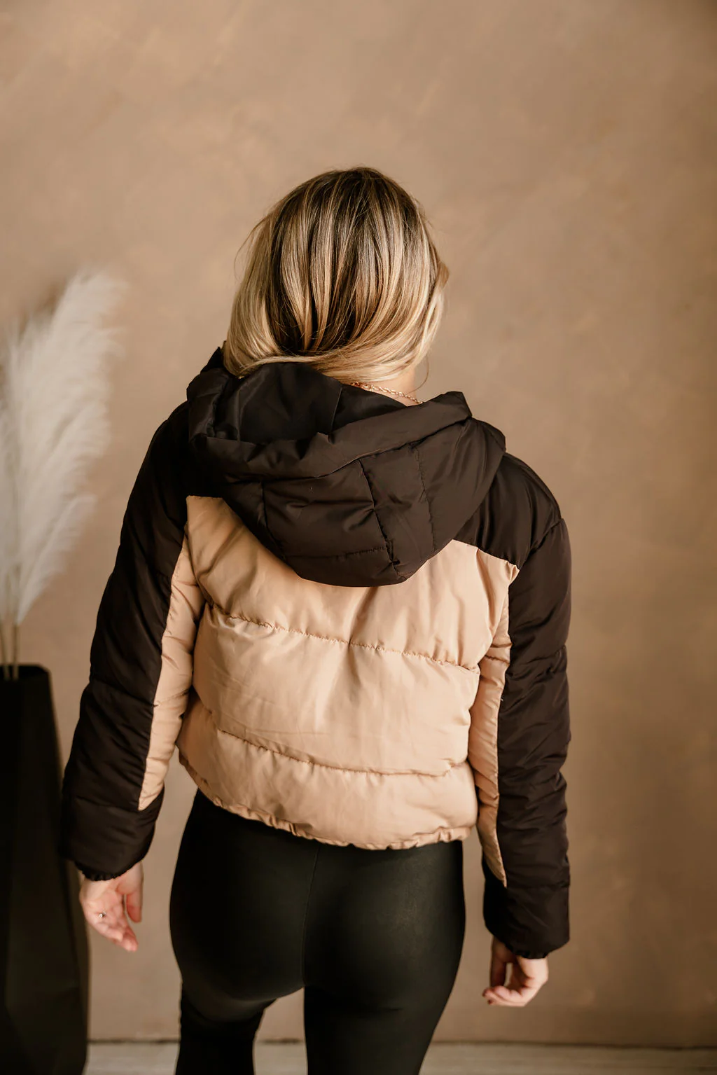 Gabby Black & Tan Color Block Puffer Jacket - Image 6