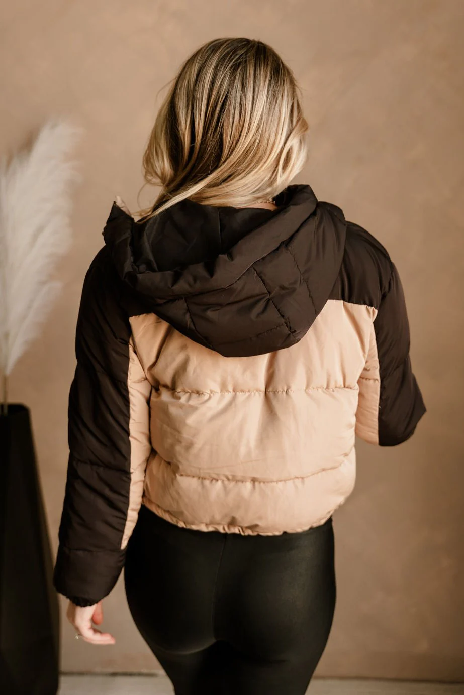 Gabby Black & Tan Color Block Puffer Jacket - Image 7