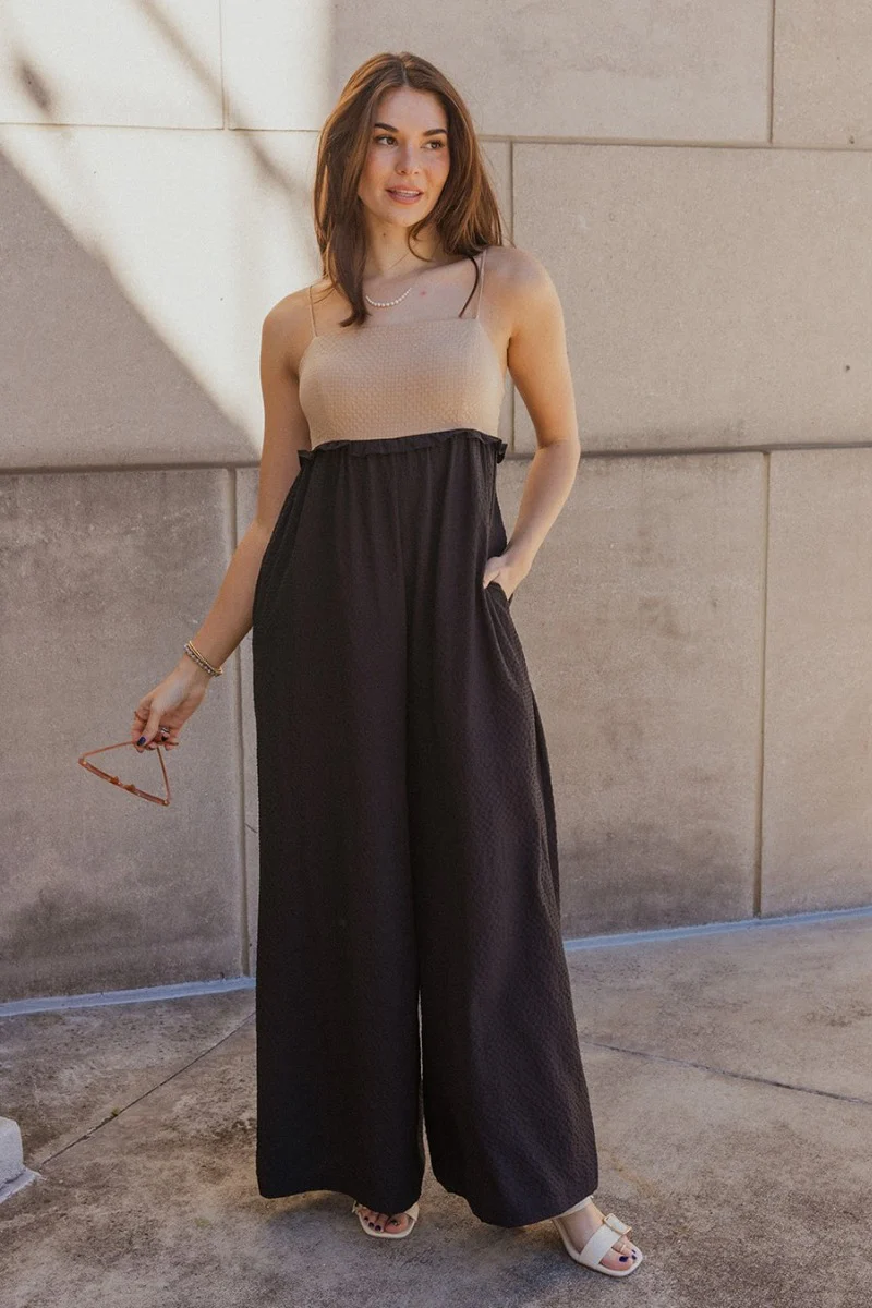 Gabriella Black & Taupe Sleeveless Jumpsuit