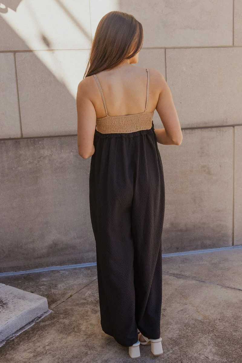 Gabriella Black & Taupe Sleeveless Jumpsuit - Image 4