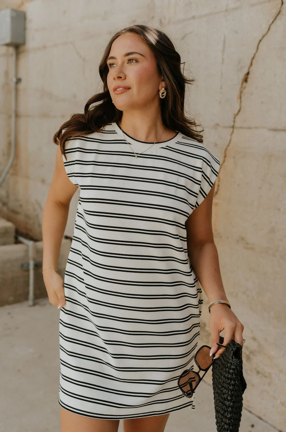 Gabriella Cream & Black Striped Mini Dress - Image 2