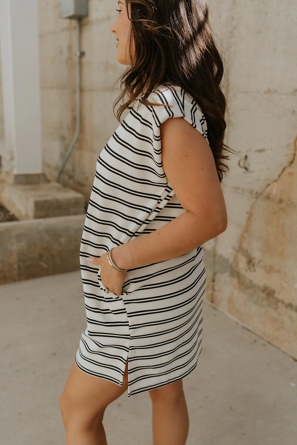 Gabriella Cream & Black Striped Mini Dress - Image 4