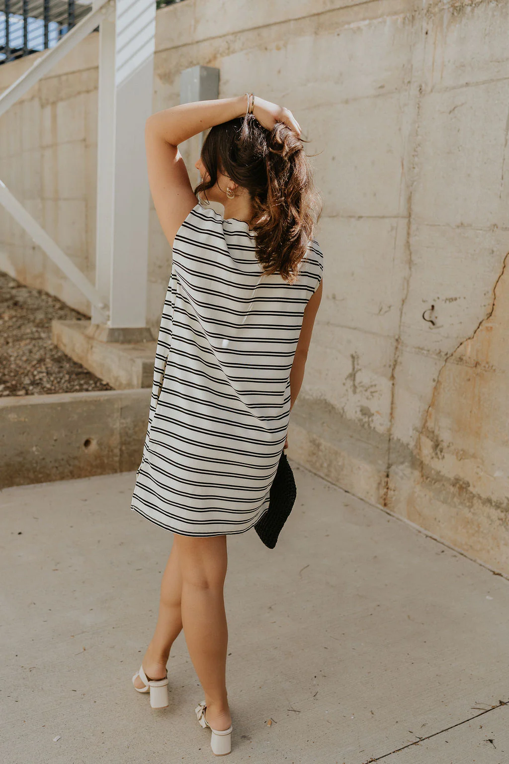 Gabriella Cream & Black Striped Mini Dress - Image 5