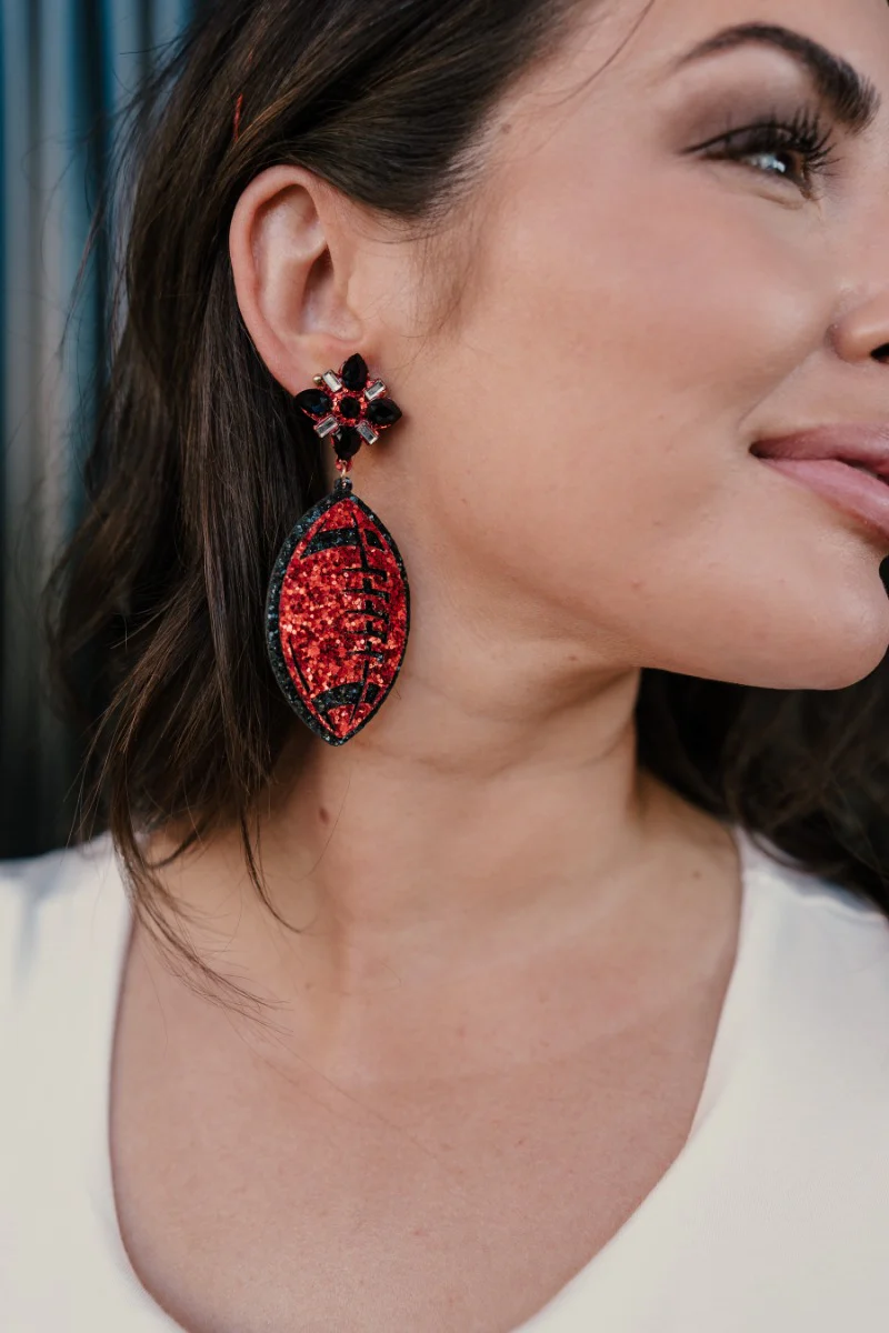 Game Day Red & Black Football Earrings