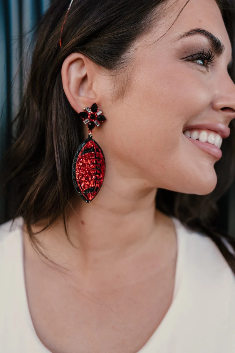 Game Day Red & Black Football Earrings - Image 2