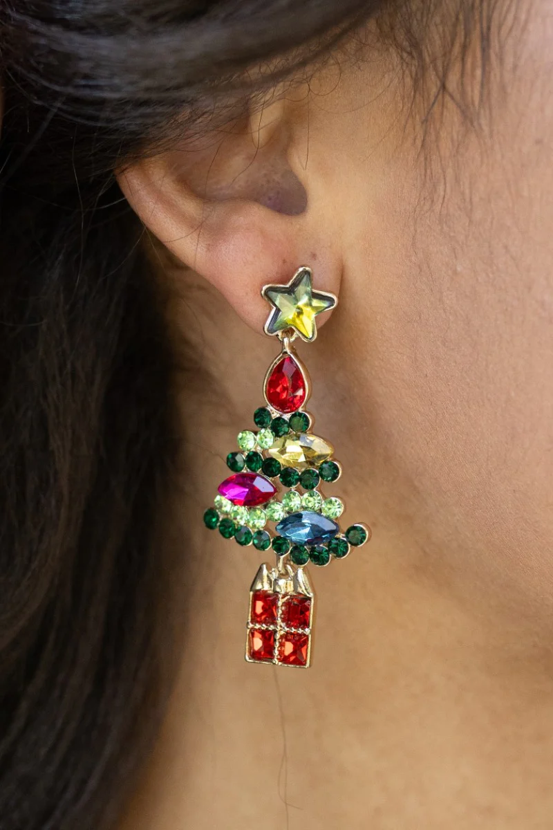 Christmas Tree Multi-Color Stone Earrings