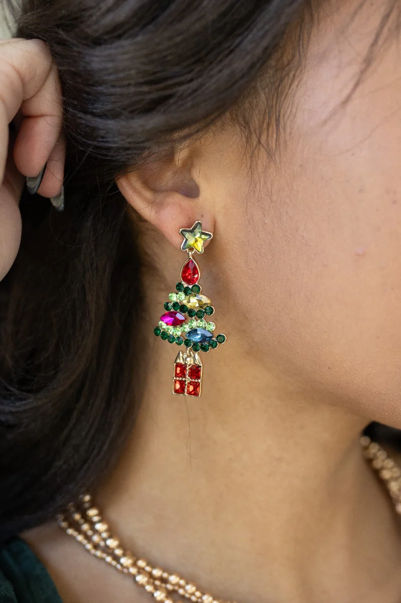 Christmas Tree Multi-Color Stone Earrings - Image 2
