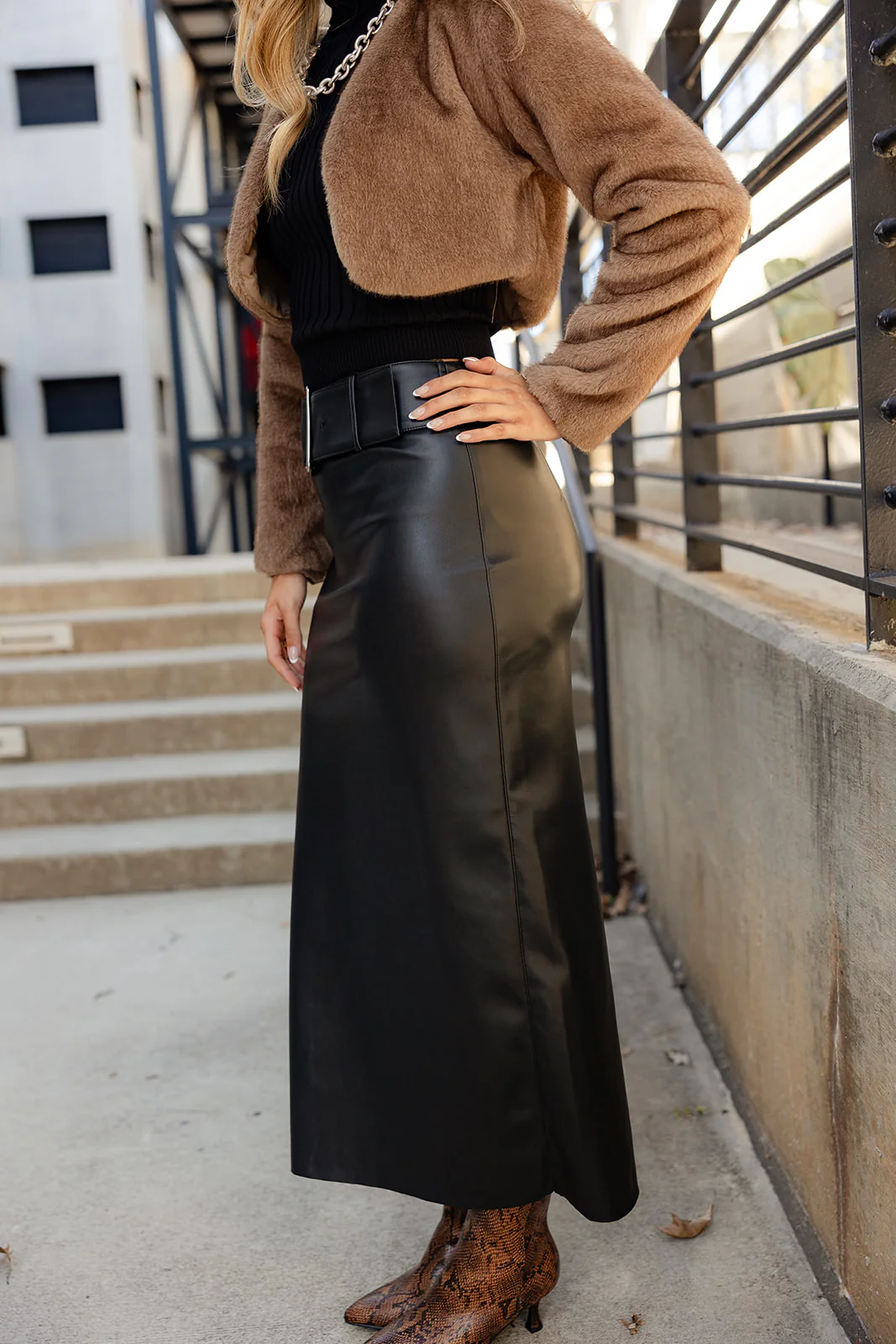 Gemma Black Faux Leather Midi Skirt - Image 3