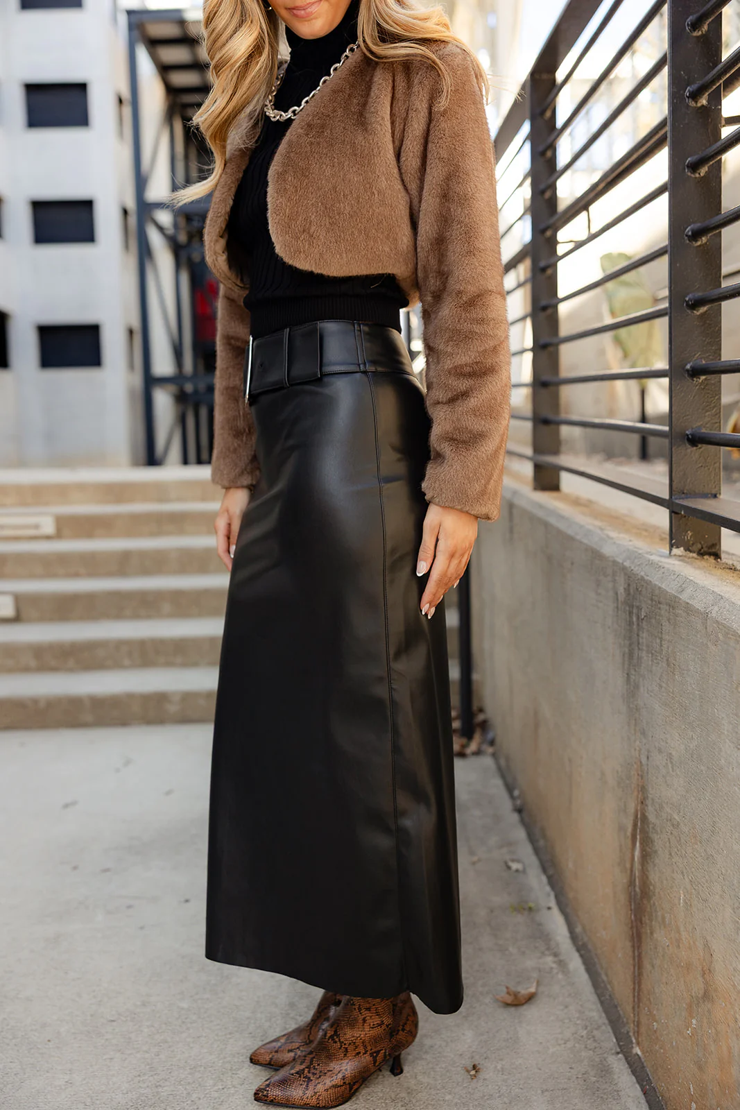 Gemma Black Faux Leather Midi Skirt - Image 7