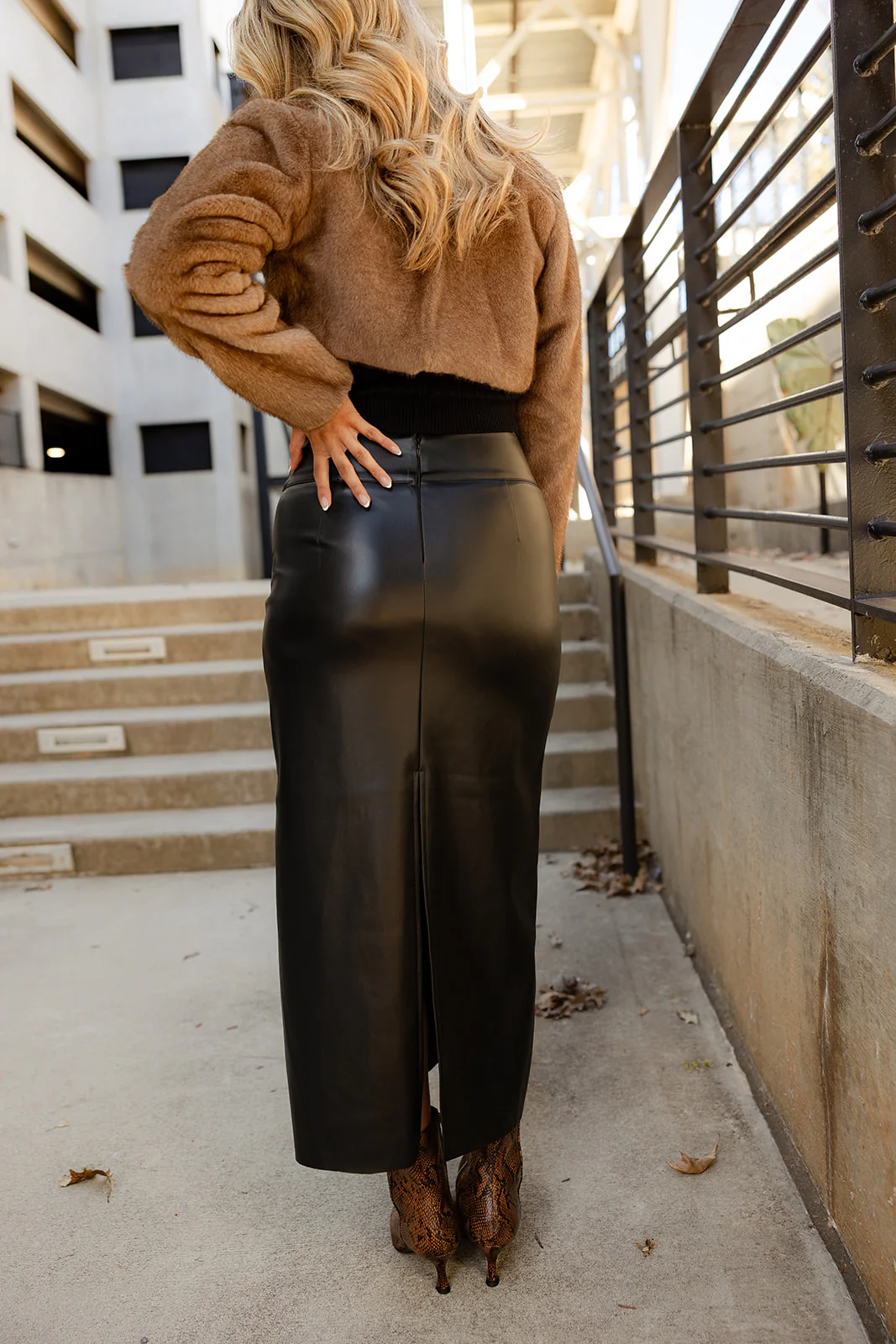 Gemma Black Faux Leather Midi Skirt - Image 9