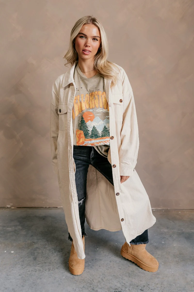 Gemma Cream Corduroy Longline Shacket - Image 2