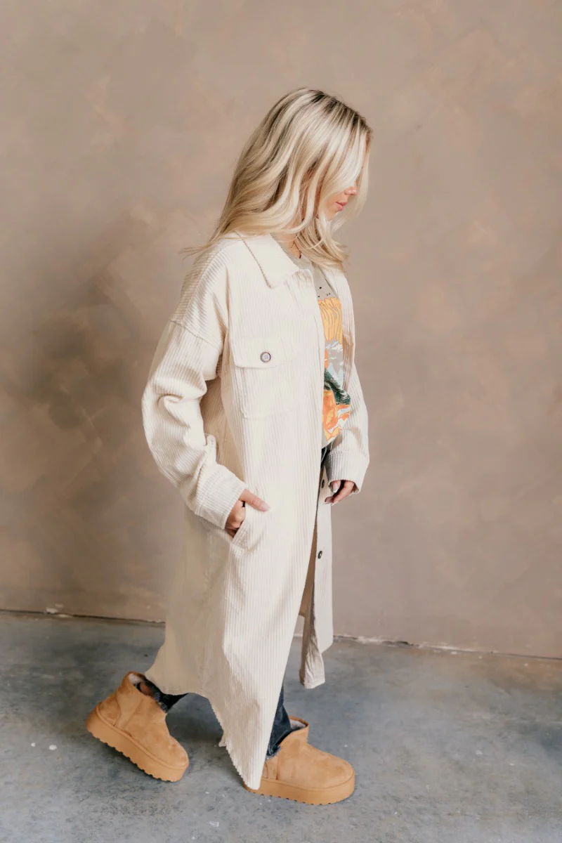 Gemma Cream Corduroy Longline Shacket - Image 4