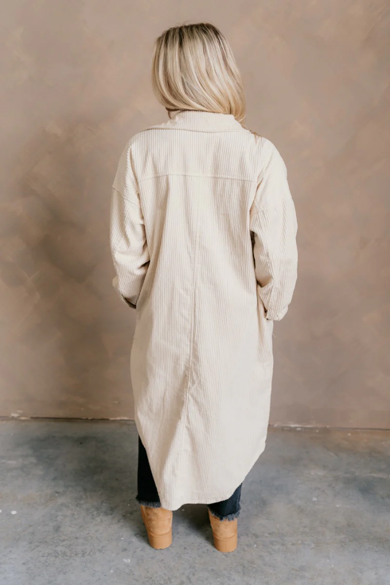 Gemma Cream Corduroy Longline Shacket - Image 5