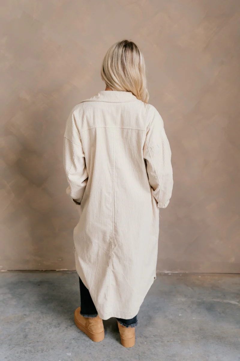 Gemma Cream Corduroy Longline Shacket - Image 6