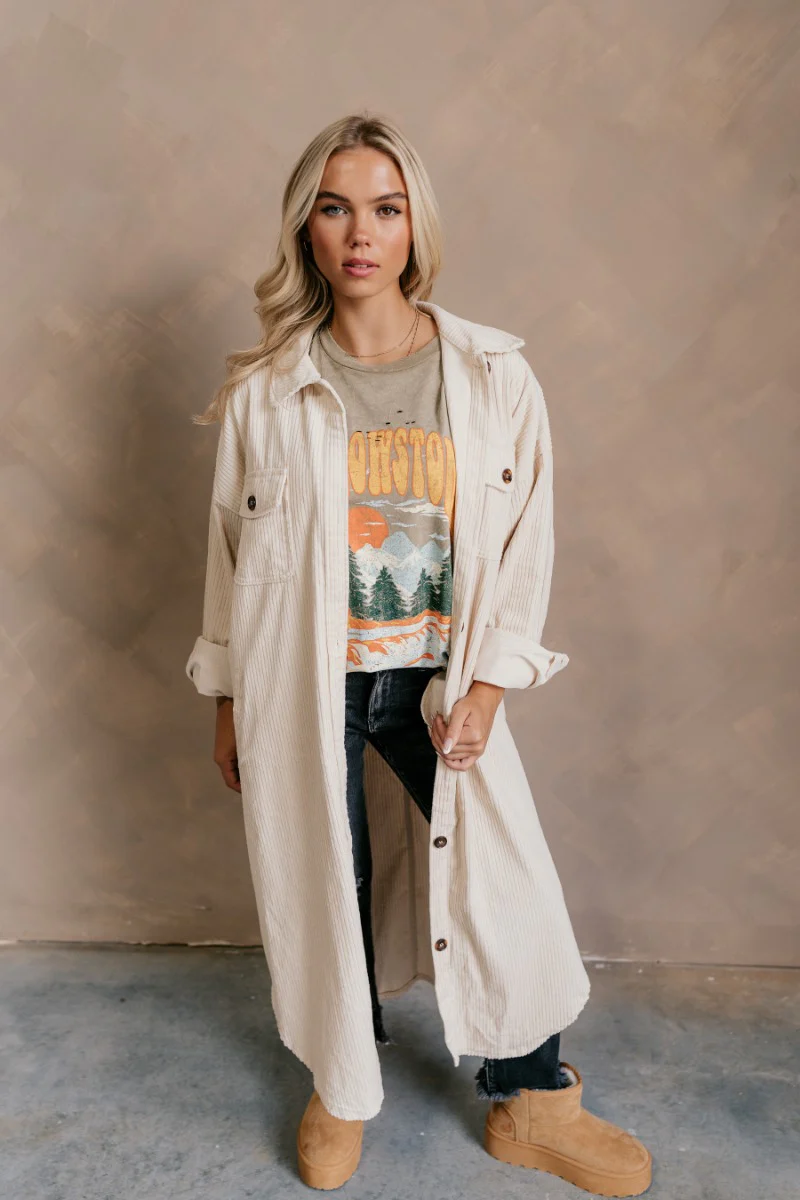 Gemma Cream Corduroy Longline Shacket - Image 7