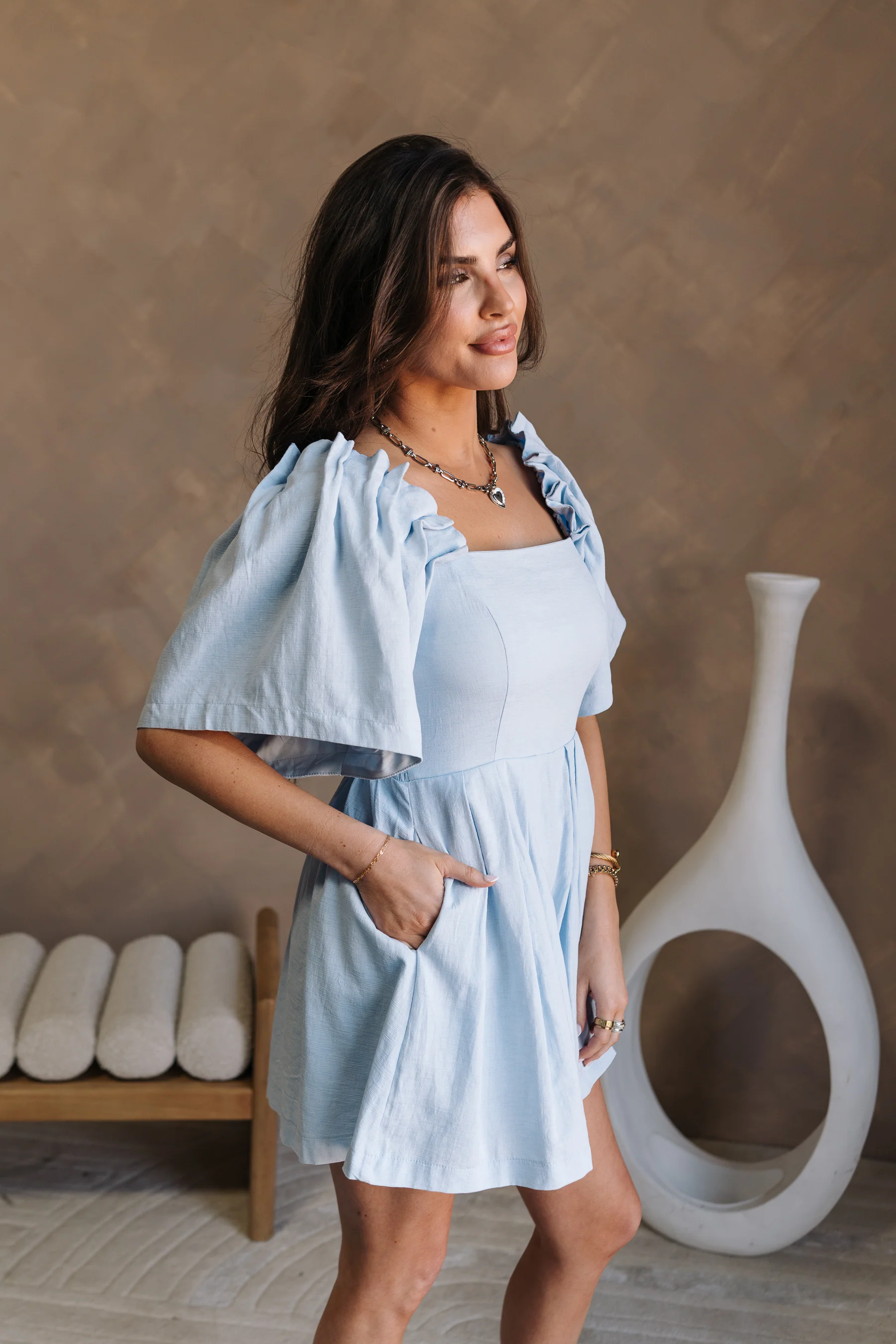 Gemma Light Blue Short Sleeve Romper - Image 4