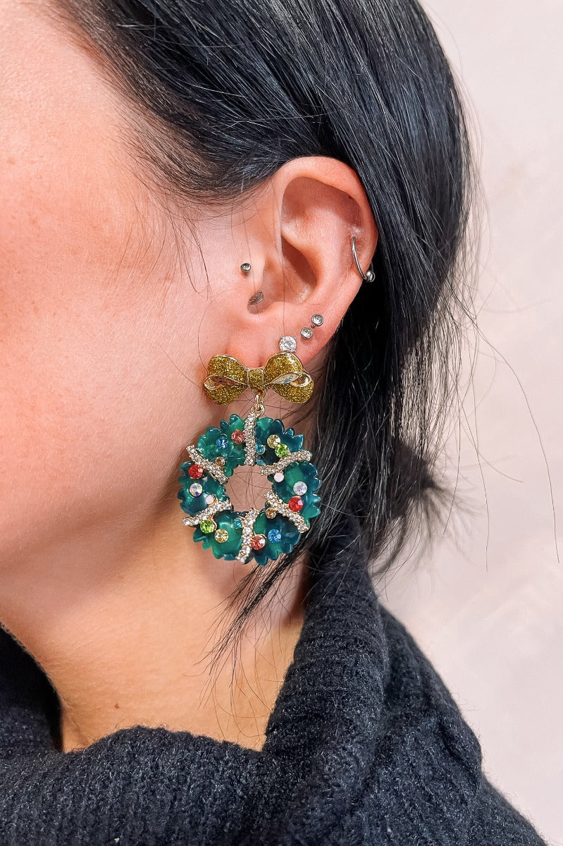 Genevieve Green Wreath Earrings - Image 2