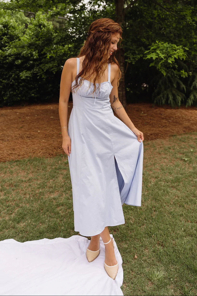Genevieve Light Blue Corset Midi Dress