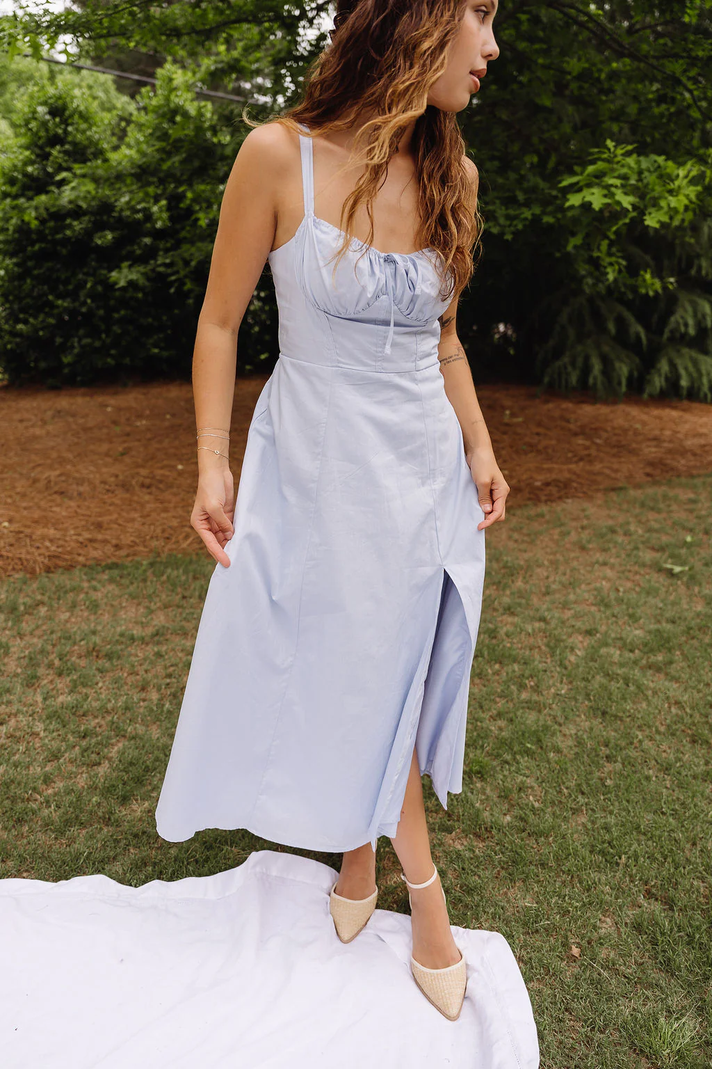 Genevieve Light Blue Corset Midi Dress - Image 2