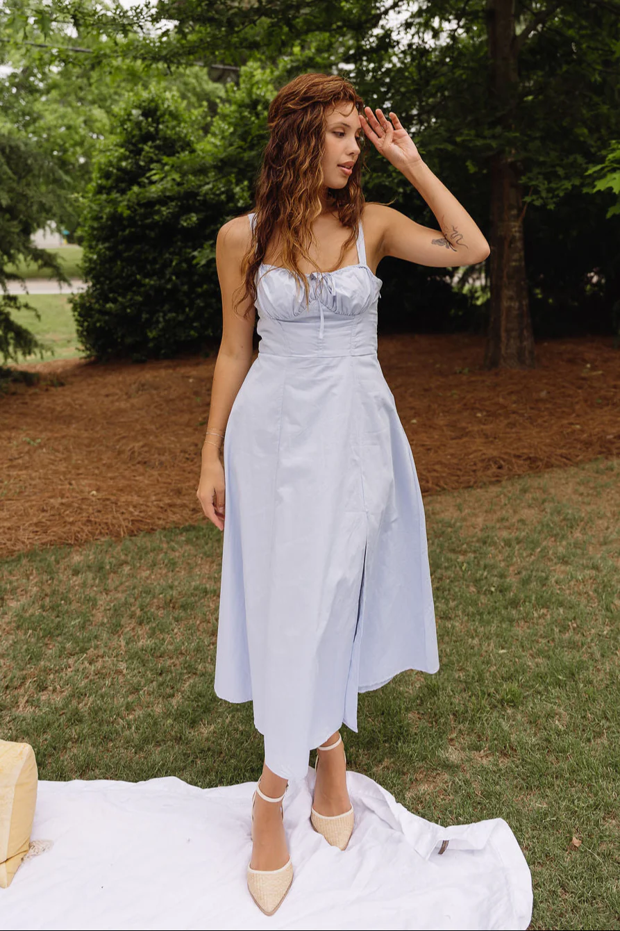 Genevieve Light Blue Corset Midi Dress - Image 3