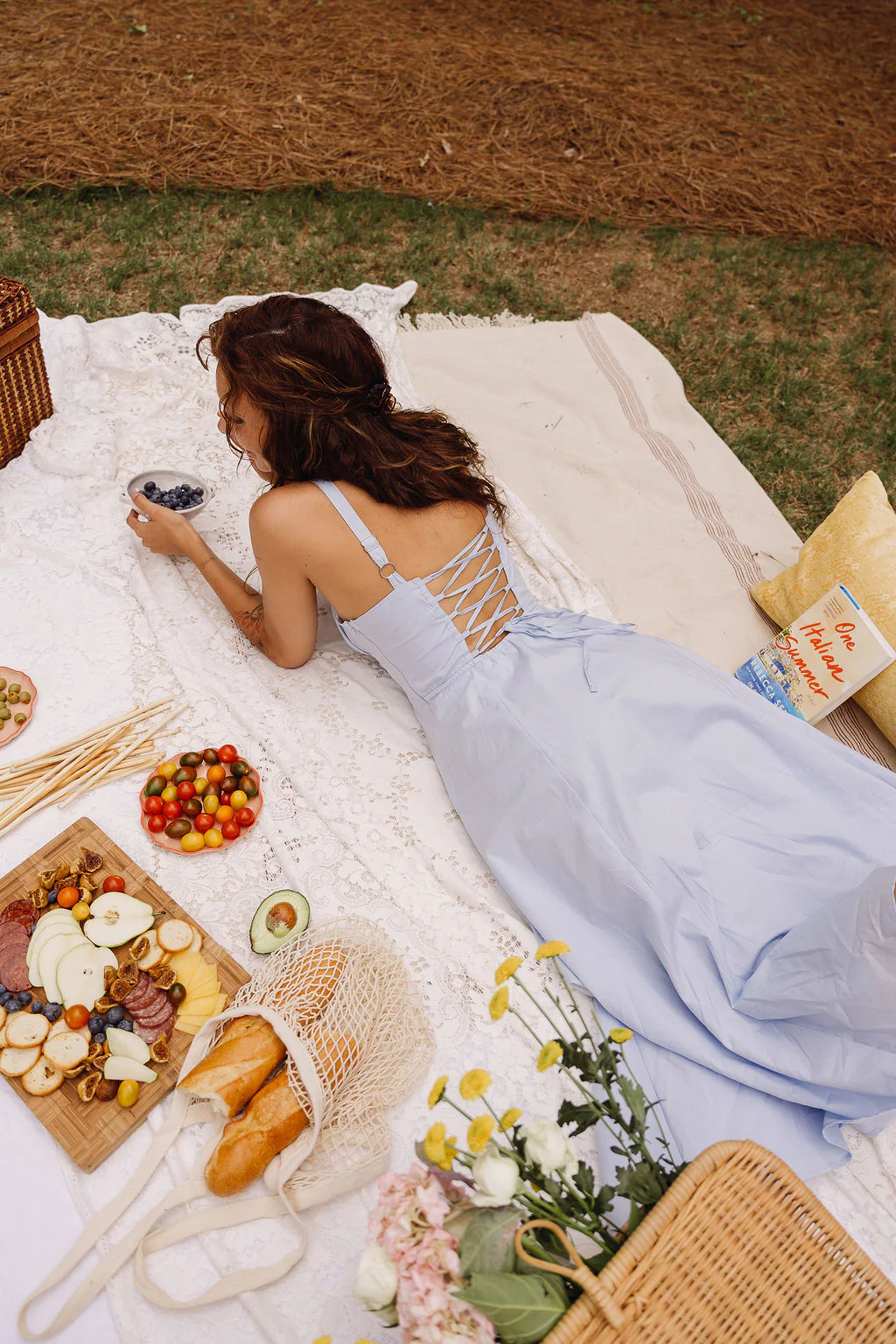 Genevieve Light Blue Corset Midi Dress - Image 4
