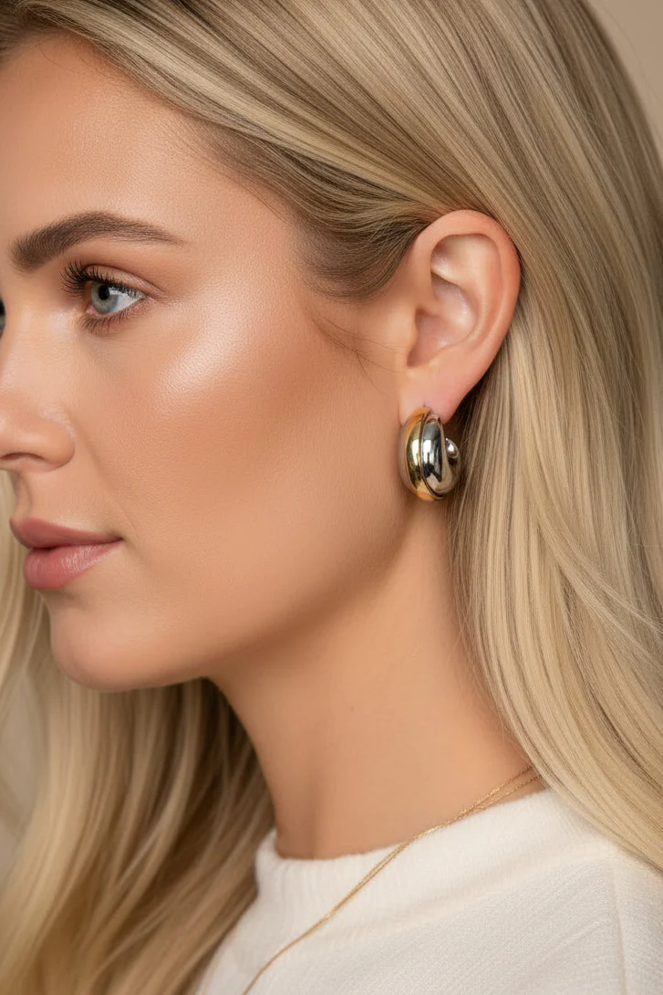 Genevieve Mixed Metal Scooped Hoop Earrings - Image 2