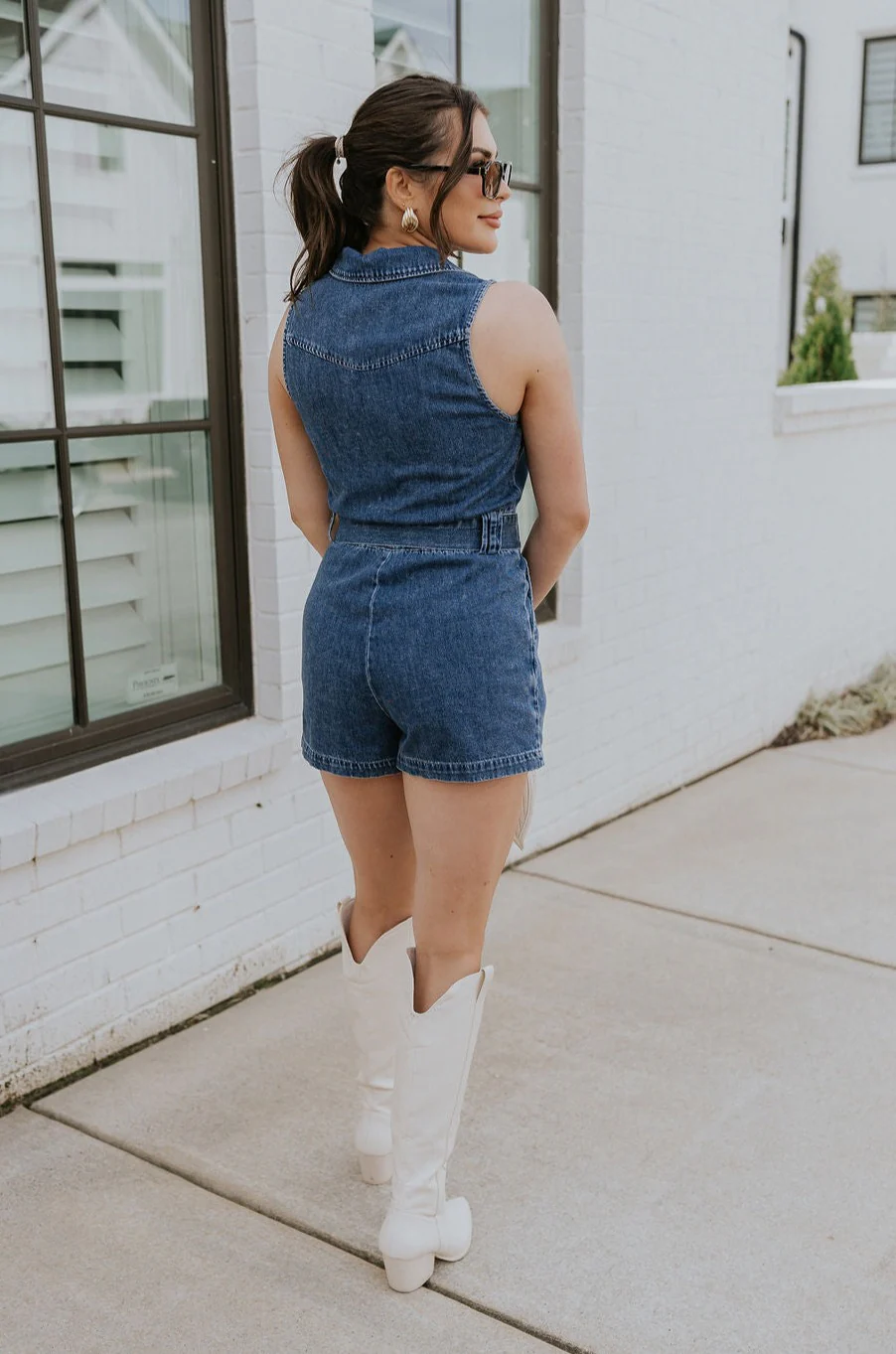 Georgia Belted Denim Romper - Image 11