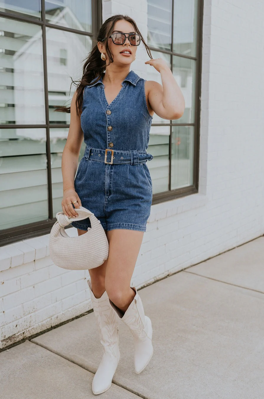 Georgia Belted Denim Romper - Image 6
