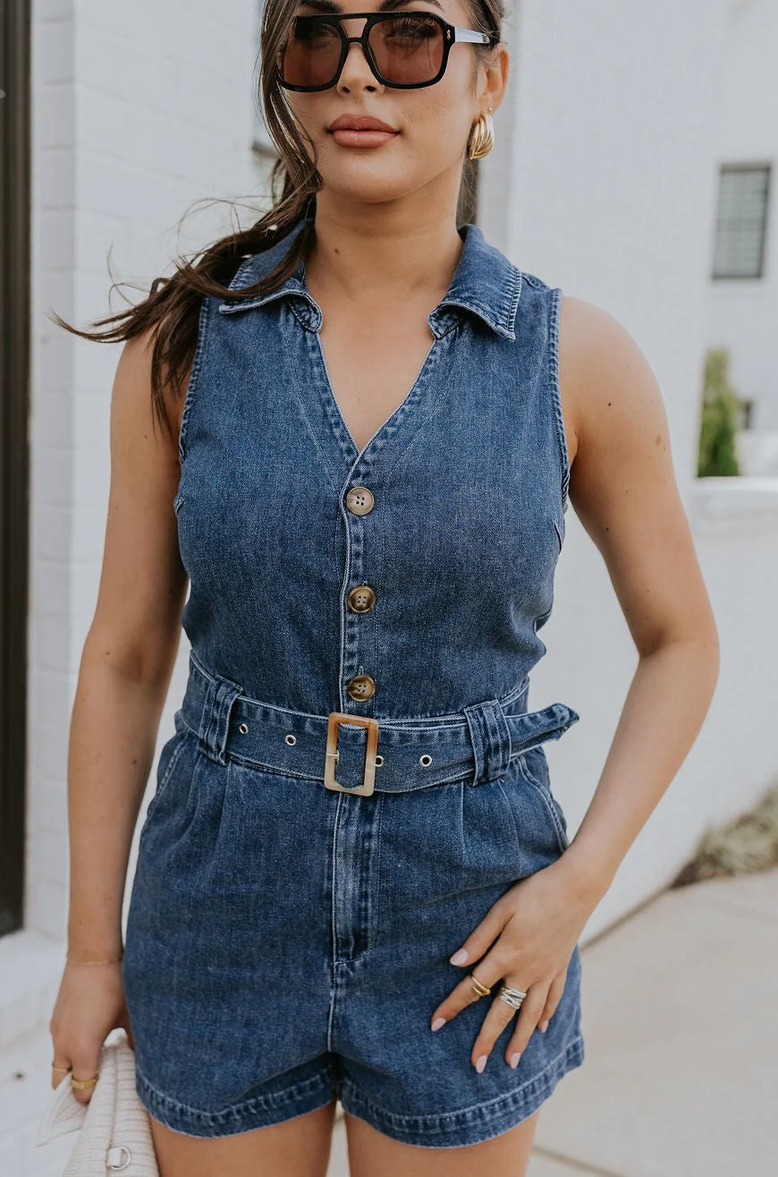 Georgia Belted Denim Romper - Image 8