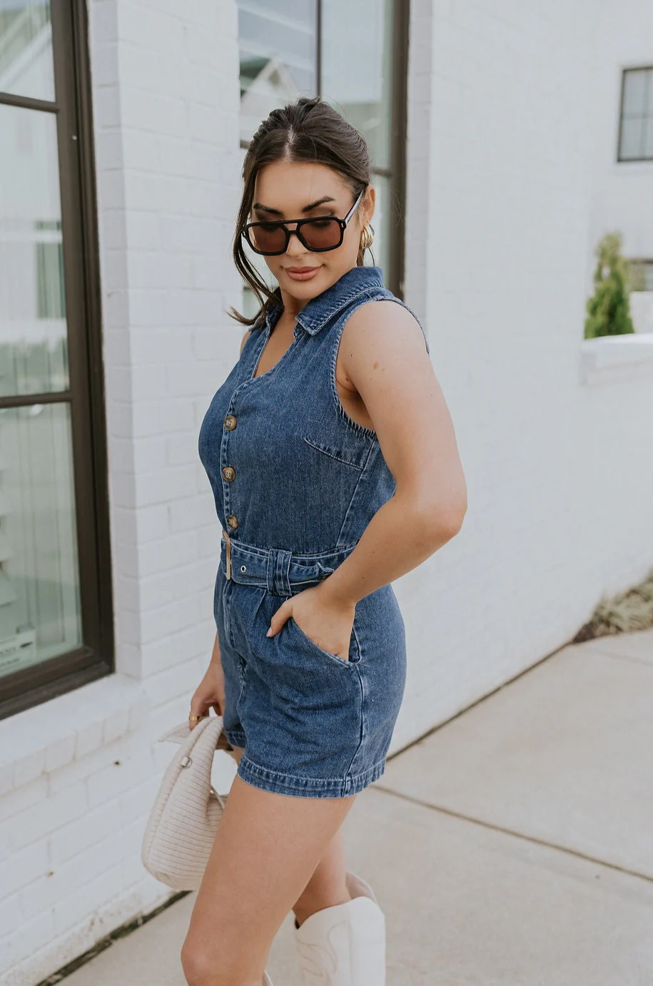 Georgia Belted Denim Romper - Image 9