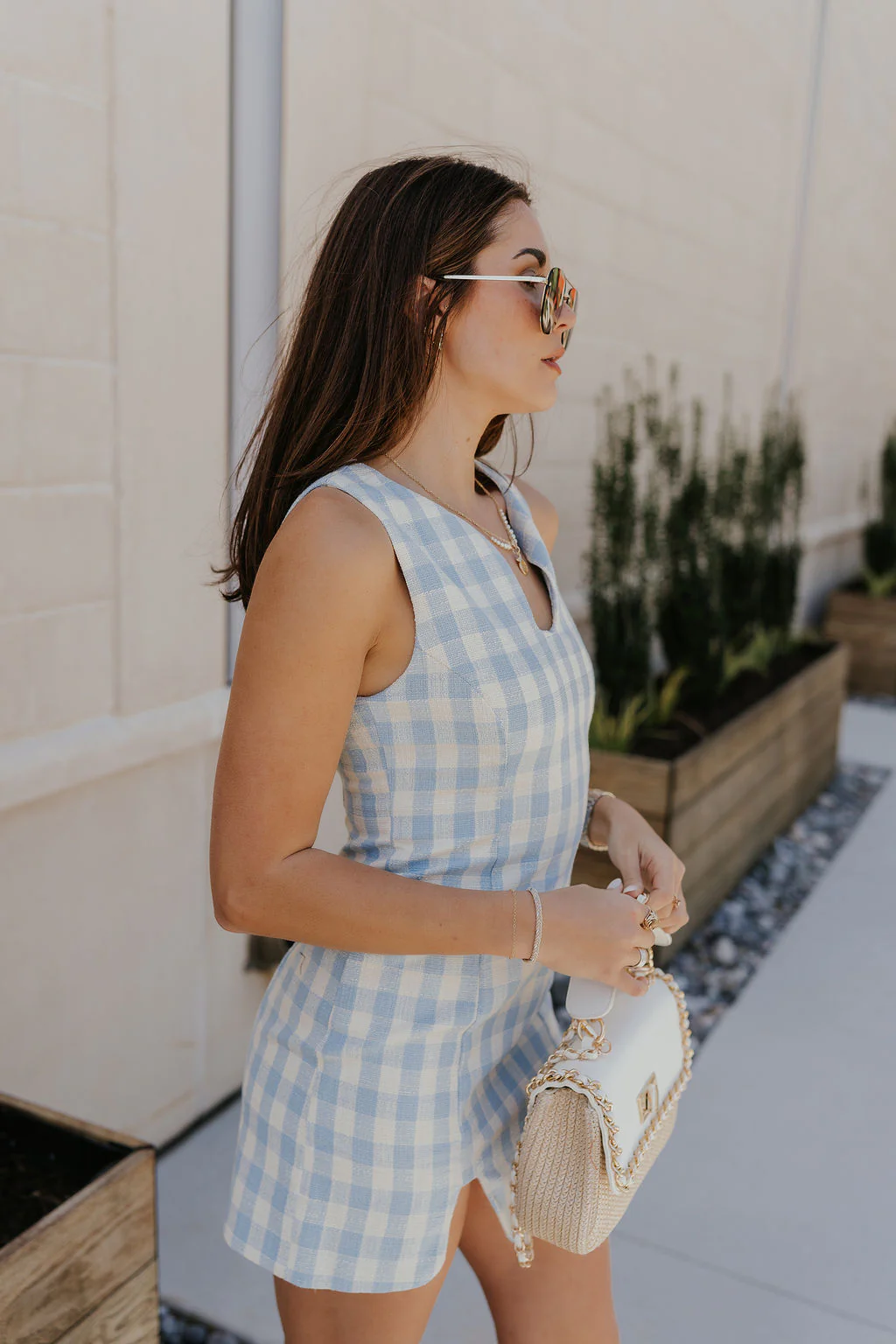 Georgina Blue & Cream Gingham Mini Dress - Image 3