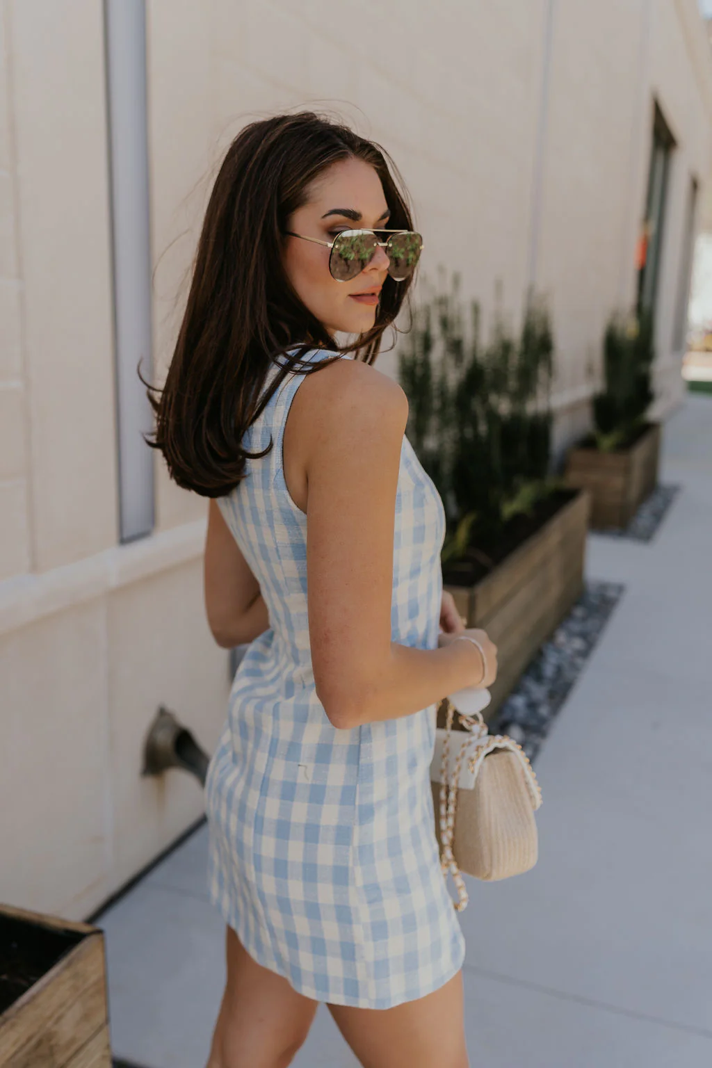 Georgina Blue & Cream Gingham Mini Dress - Image 4