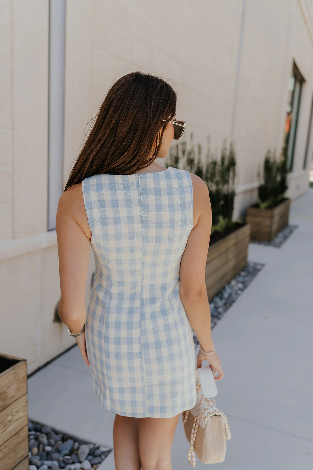 Georgina Blue & Cream Gingham Mini Dress - Image 5