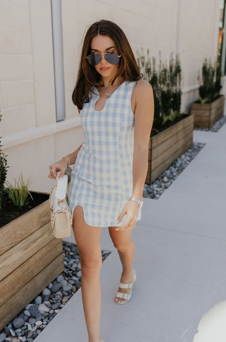 Georgina Blue & Cream Gingham Mini Dress - Image 7