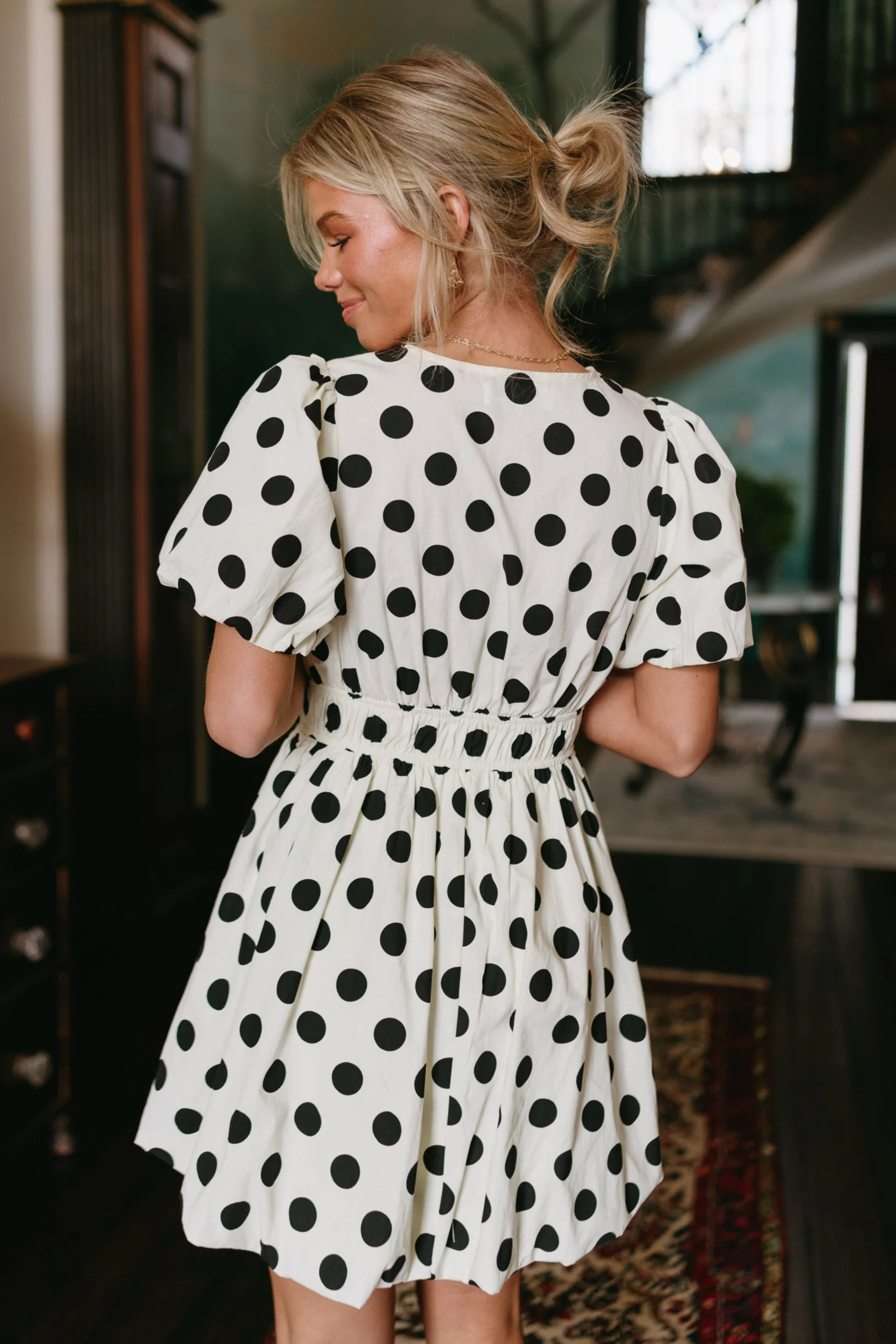 Georgina Cream & Black Polka Dot Bubble Dress - Image 7