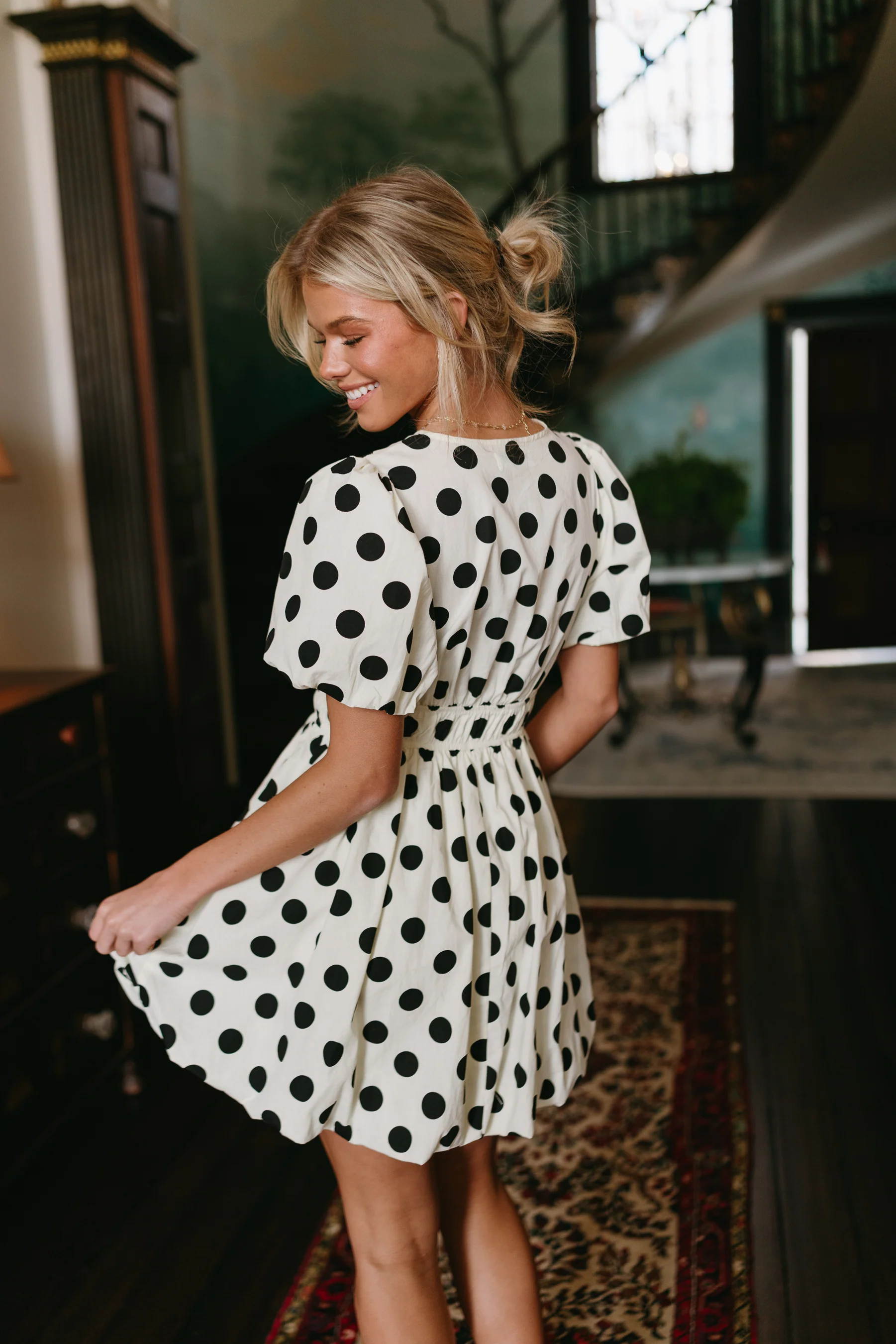 Georgina Cream & Black Polka Dot Bubble Dress - Image 8