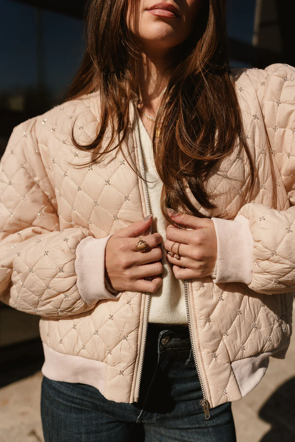 Georgina Taupe Quilted Rhinestone Jacket