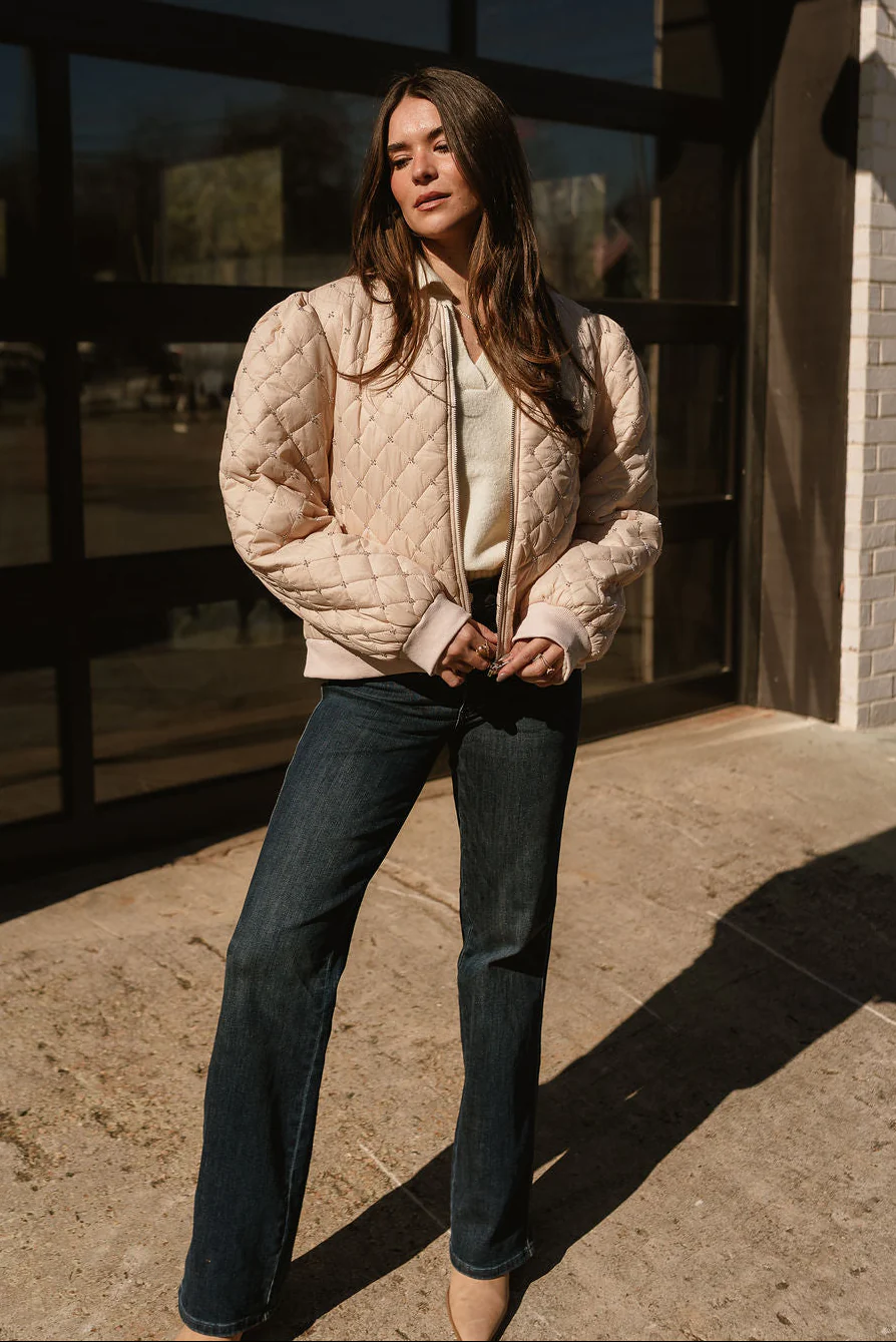 Georgina Taupe Quilted Rhinestone Jacket - Image 2