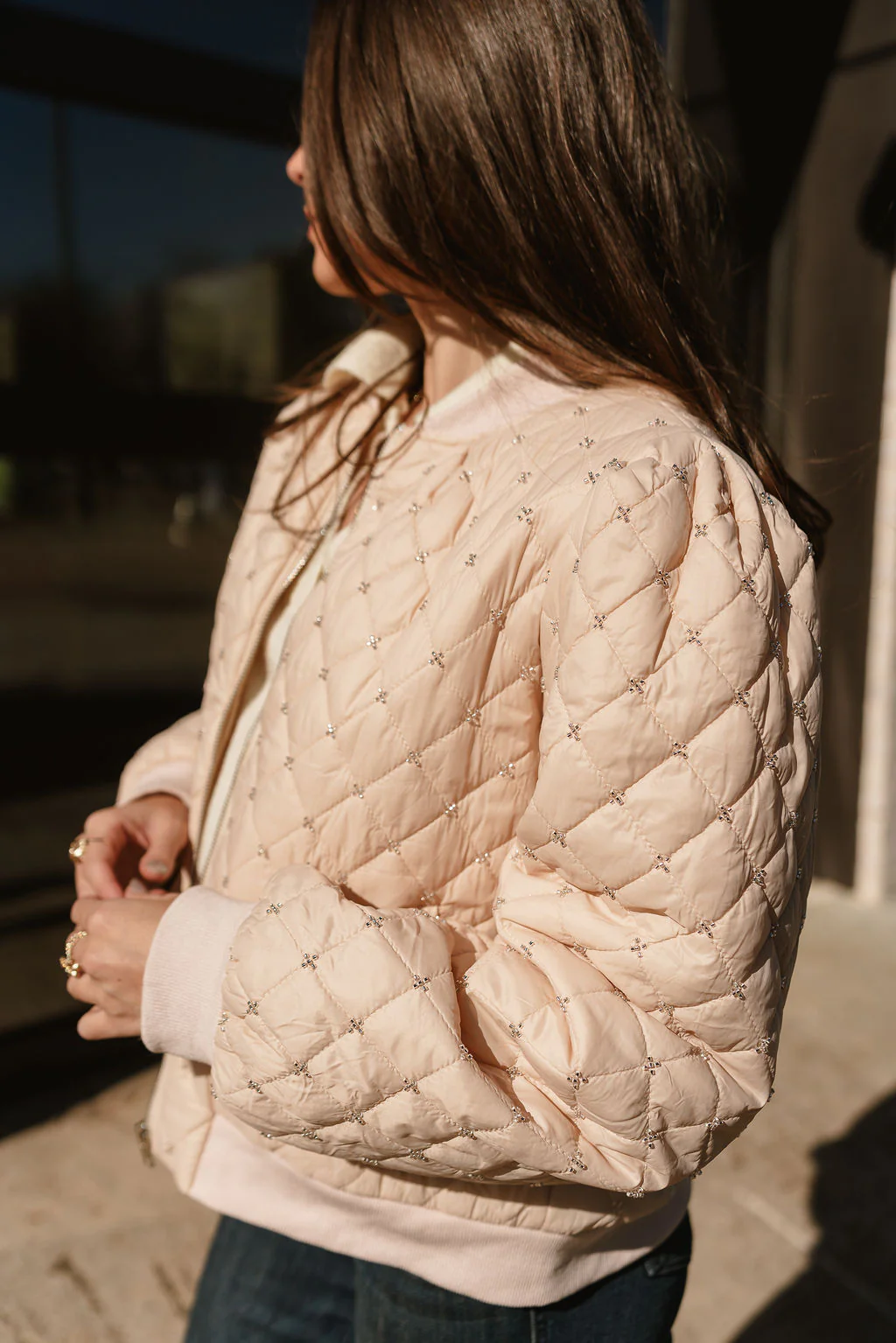 Georgina Taupe Quilted Rhinestone Jacket - Image 4