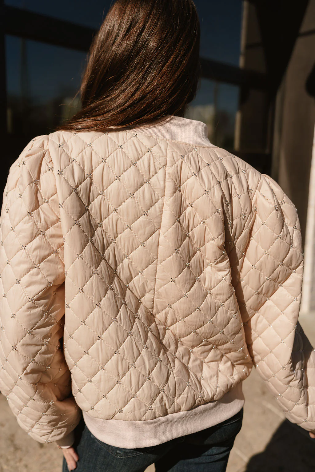 Georgina Taupe Quilted Rhinestone Jacket - Image 7