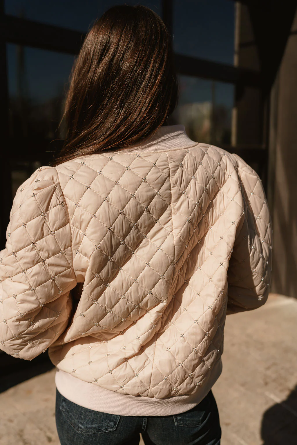 Georgina Taupe Quilted Rhinestone Jacket - Image 8