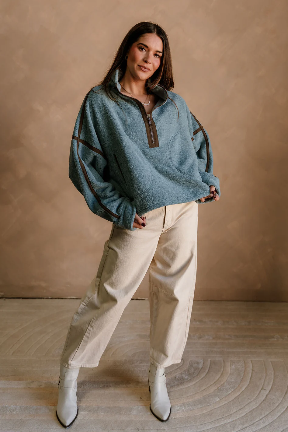 Gia Blue & Brown Quarter Zip Pullover
