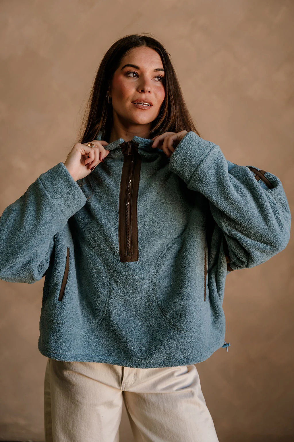 Gia Blue & Brown Quarter Zip Pullover - Image 10
