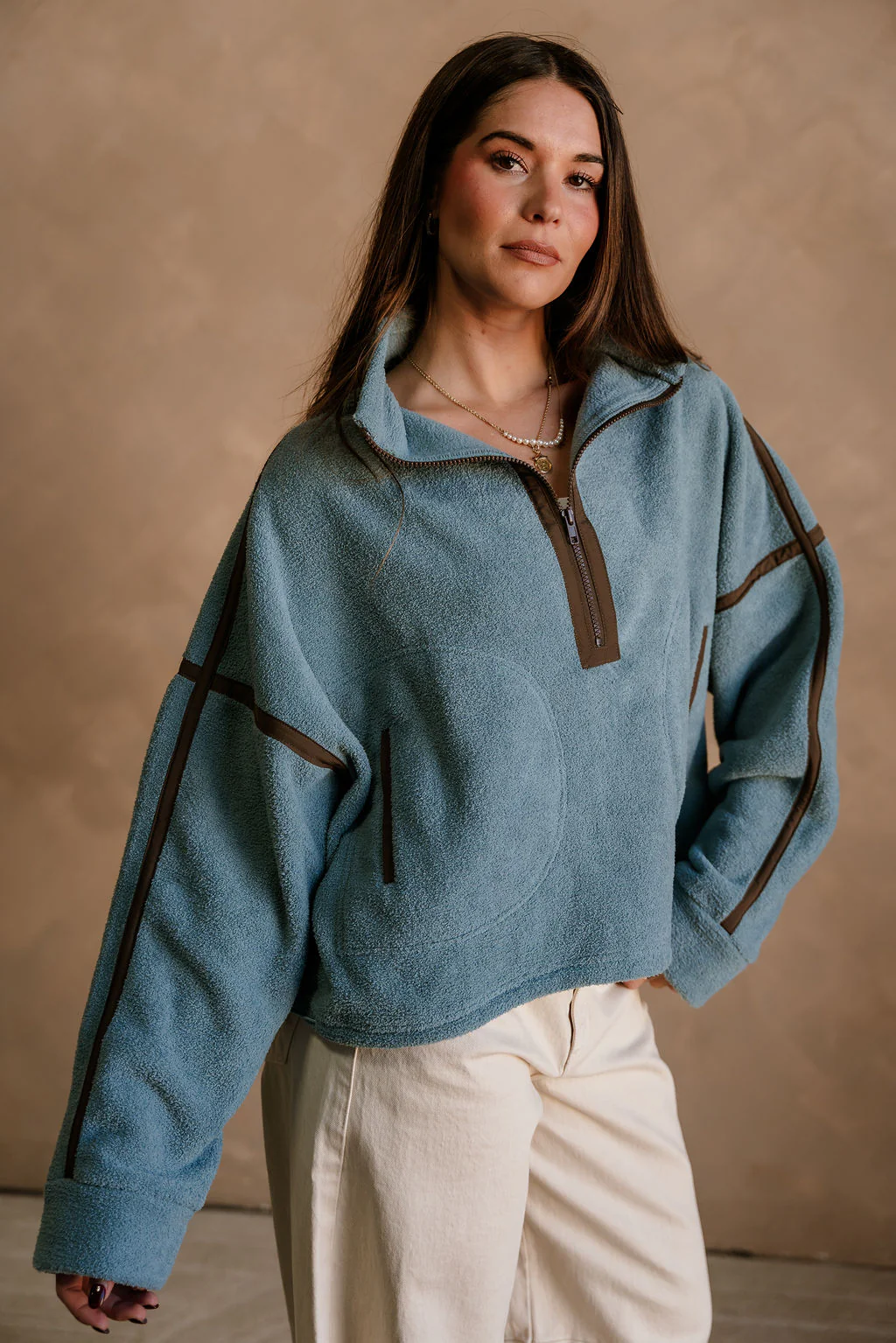 Gia Blue & Brown Quarter Zip Pullover - Image 2