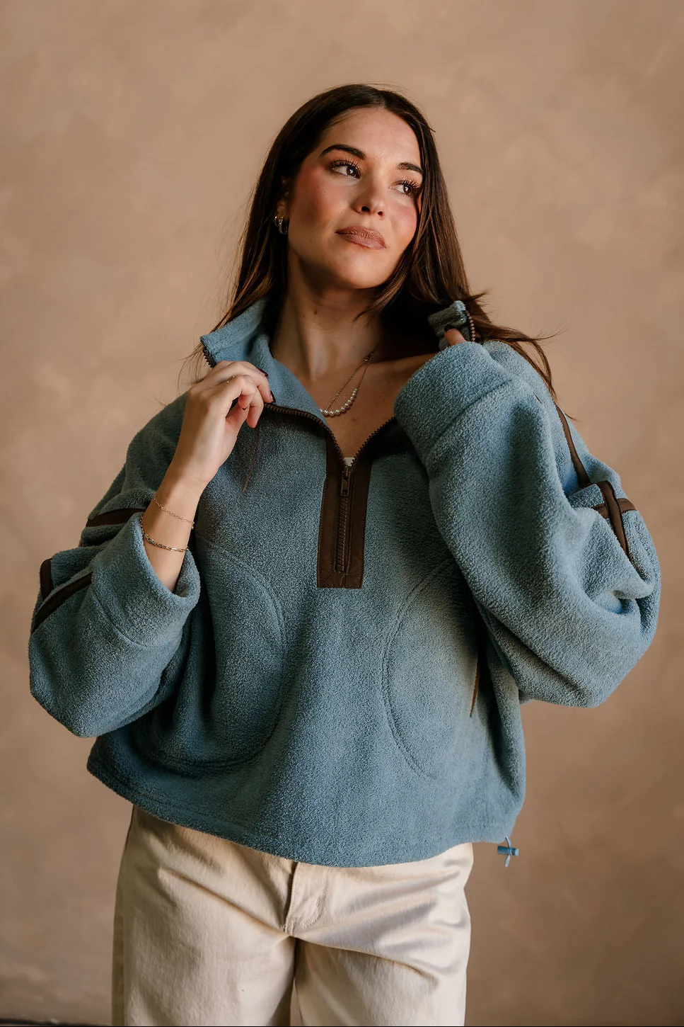 Gia Blue & Brown Quarter Zip Pullover - Image 3