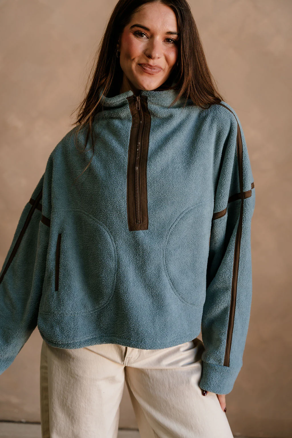 Gia Blue & Brown Quarter Zip Pullover - Image 4