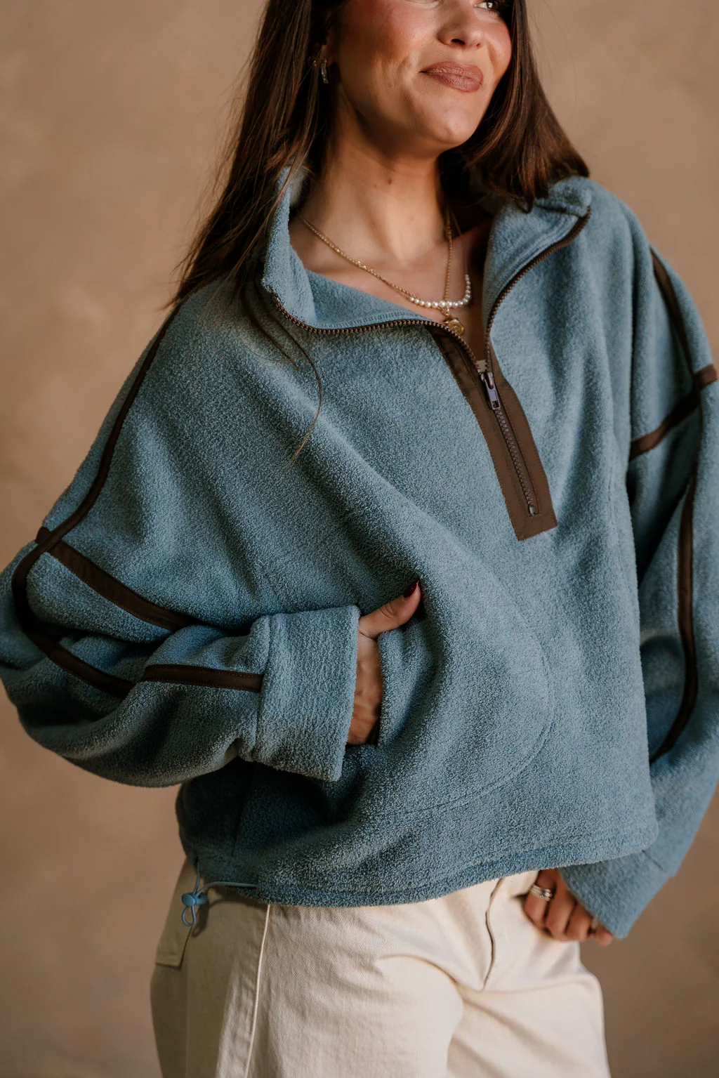 Gia Blue & Brown Quarter Zip Pullover - Image 5